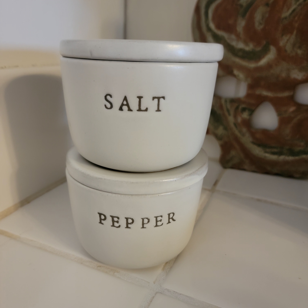 Salt And Pepper.  Hearth & Hand Stoneware Bowl with Cream and Tan Finish